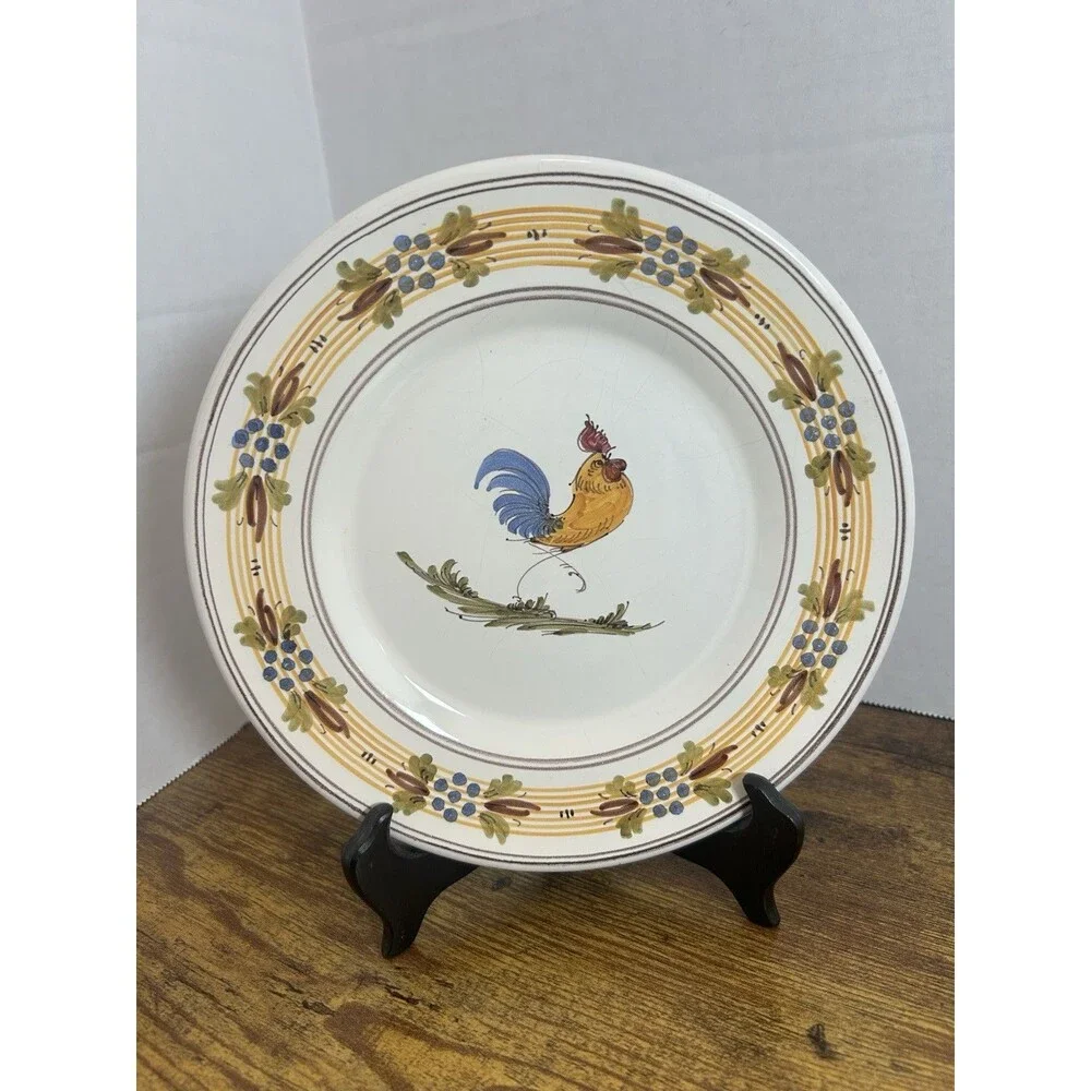 Vintage Italian Hand Painted Rooster Plate Maiolica Tuscan Decor 7.75”Signed